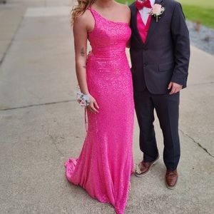 Hot Pink Sequin Prom Dress
